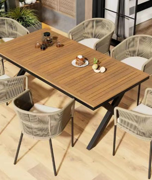 Tuin Eettafelset voor 6 Personen – Acaciahout & Beige Stoelen