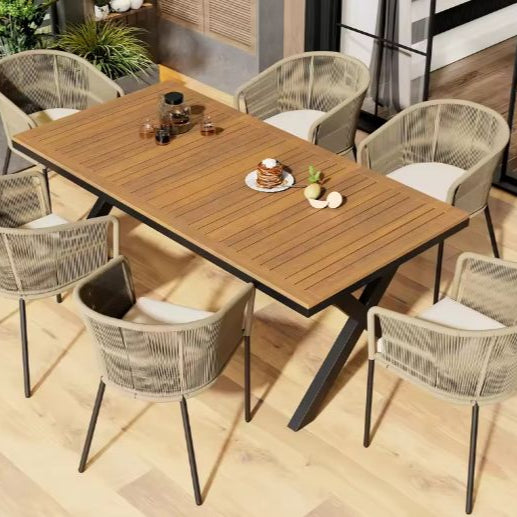 Tuin Eettafelset voor 6 Personen – Acaciahout & Beige Stoelen