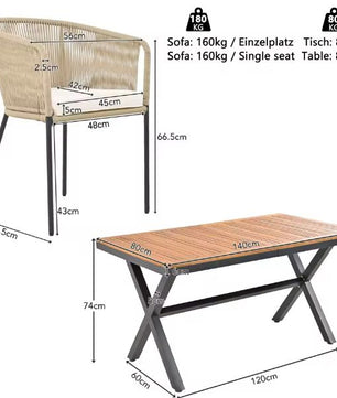 Tuin Eettafelset voor 6 Personen – Acaciahout & Beige Stoelen