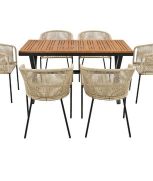 Tuin Eettafelset voor 6 Personen – Acaciahout & Beige Stoelen