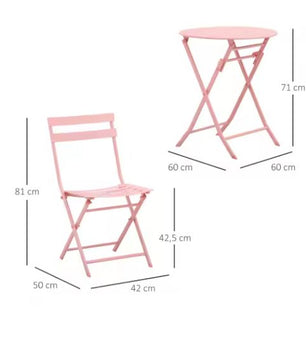 Tuin Bistroset 3-delig – Opvouwbare Roze Tafel & Stoelen