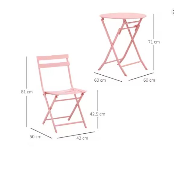 Tuin Bistroset 3-delig – Opvouwbare Roze Tafel & Stoelen