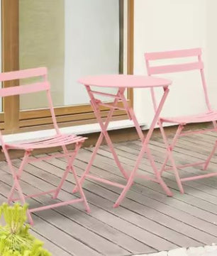 Tuin Bistroset 3-delig – Opvouwbare Roze Tafel & Stoelen