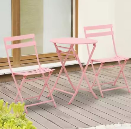 Tuin Bistroset 3-delig – Opvouwbare Roze Tafel & Stoelen