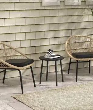 3-Delige Rotan Tuinset – Tafel en 2 Stoelen met Kussens, Weerbestendig & Comfortabel