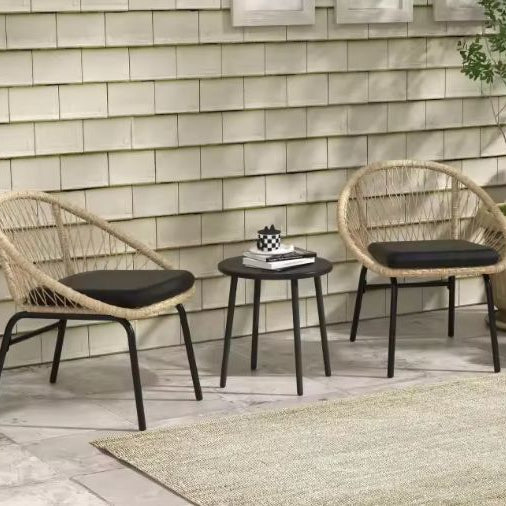 3-Delige Rotan Tuinset – Tafel en 2 Stoelen met Kussens, Weerbestendig & Comfortabel