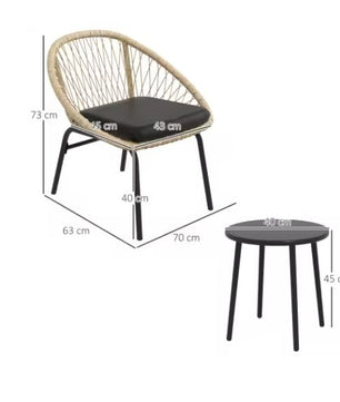 3-Delige Rotan Tuinset – Tafel en 2 Stoelen met Kussens, Weerbestendig & Comfortabel