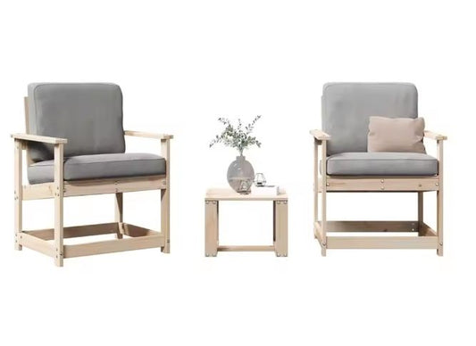 3-delige Tuinloungeset van Massief Grenenhout – Stoelen met Armleuningen & Lage Salontafel