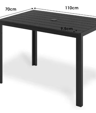 Weerbestendige Tuintafel met Parasolgat – Aluminium & WPC, Rechthoekig 110x70 cm