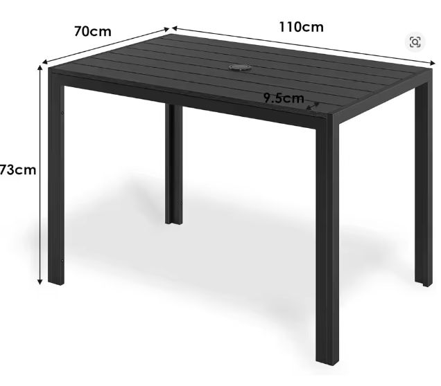 Weerbestendige Tuintafel met Parasolgat – Aluminium & WPC, Rechthoekig 110x70 cm
