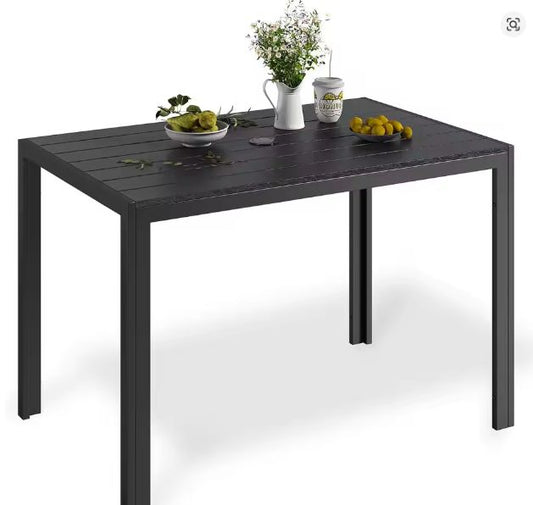 Weerbestendige Tuintafel met Parasolgat – Aluminium & WPC, Rechthoekig 110x70 cm