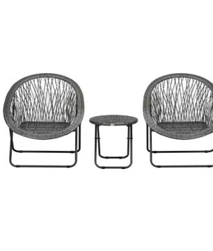 3-delige Opvouwbare Balkonset – Kunstrotan Stoelen & Ronde Tafel, Geschikt voor Buiten