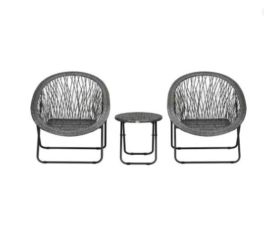 3-delige Opvouwbare Balkonset – Kunstrotan Stoelen & Ronde Tafel, Geschikt voor Buiten