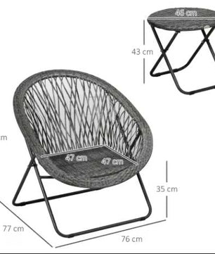 3-delige Opvouwbare Balkonset – Kunstrotan Stoelen & Ronde Tafel, Geschikt voor Buiten