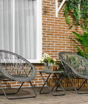 3-delige Opvouwbare Balkonset – Kunstrotan Stoelen & Ronde Tafel, Geschikt voor Buiten