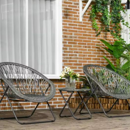 3-delige Opvouwbare Balkonset – Kunstrotan Stoelen & Ronde Tafel, Geschikt voor Buiten