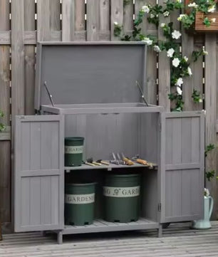 Tuinkast van Dennenhout – Weerbestendige Opbergkast met Dubbele Deur & 2 Vakken, 74x43x88 cm