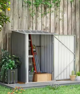 Tuinschuur 100x103x160 cm – Stalen Opbergkast met Kanteldak & Grote Deur, Grijs