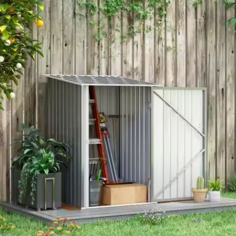 Tuinschuur 100x103x160 cm – Stalen Opbergkast met Kanteldak & Grote Deur, Grijs
