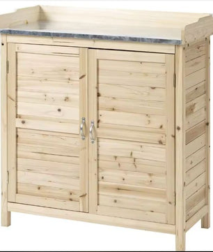 Houten Tuinkast 83x40x92 cm – Opbergkast met Werkblad & 2 Vakken, Naturel