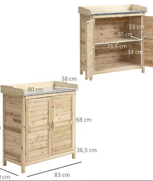 Houten Tuinkast 83x40x92 cm – Opbergkast met Werkblad & 2 Vakken, Naturel