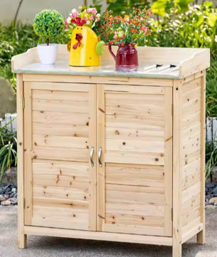 Houten Tuinkast 83x40x92 cm – Opbergkast met Werkblad & 2 Vakken, Naturel