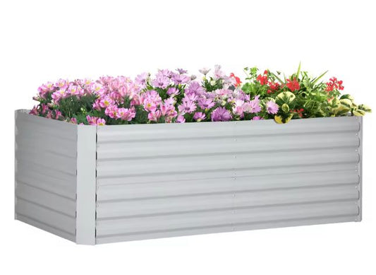 Verhoogde Plantenbak 180x90x59 cm – Stalen Kweekbak met Afvoerfunctie, Grijs