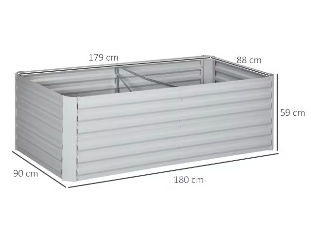 Verhoogde Plantenbak 180x90x59 cm – Stalen Kweekbak met Afvoerfunctie, Grijs