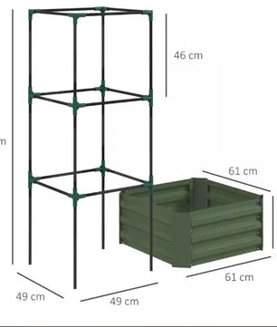 Verhoogde Plantenbak met Klimrek 61x61x140 cm – Stalen Kweekbak voor Tomaten, Groenten en Kruiden