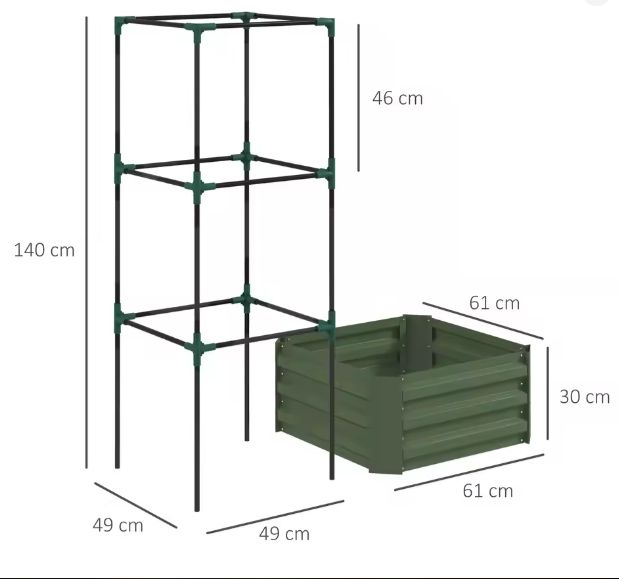 Verhoogde Plantenbak met Klimrek 61x61x140 cm – Stalen Kweekbak voor Tomaten, Groenten en Kruiden