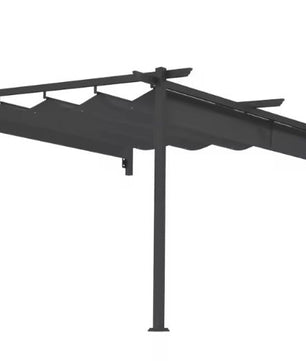 Aluminium Pergola 3x3 m – Wandgemonteerd Terrasdak met Uitschuifbaar Dakzeil en Stalen Frame