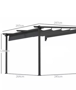 Aluminium Pergola 3x3 m – Wandgemonteerd Terrasdak met Uitschuifbaar Dakzeil en Stalen Frame