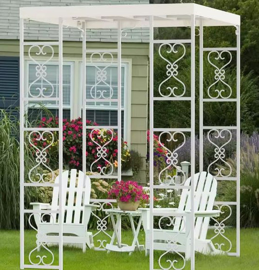 Metalen Pergola 180x180x270 cm – Luxe Bruiloft Luifel met Oxford Doek en Trellis Design, Wit
