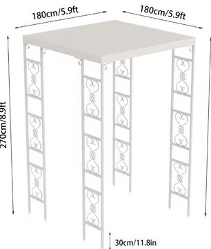 Metalen Pergola 180x180x270 cm – Luxe Bruiloft Luifel met Oxford Doek en Trellis Design, Wit