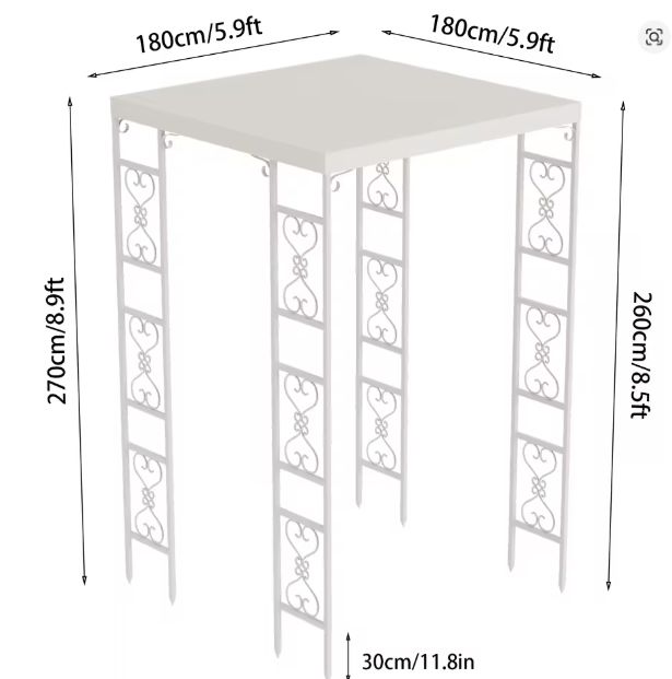 Metalen Pergola 180x180x270 cm – Luxe Bruiloft Luifel met Oxford Doek en Trellis Design, Wit