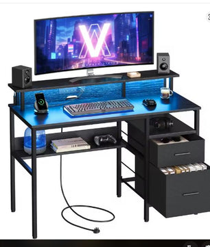 Verstelbaar Bureau met Lades & LED – 120 cm Werkblad, Monitorstandaard & Stopcontacten