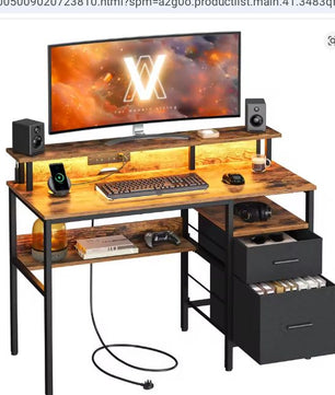 Verstelbaar Bureau met Lades & LED – 120 cm Werkblad, Monitorstandaard & Stopcontacten