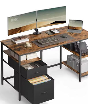 Bureau met Lades en Planken – 140 cm Werkblad & Industriële Stijl