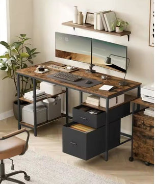 Bureau met Lades en Planken – 140 cm Werkblad & Industriële Stijl