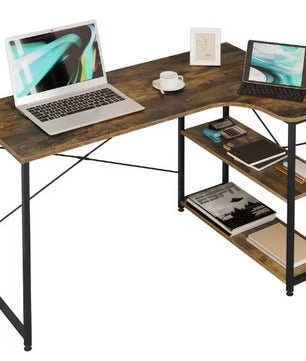L-Vormig Hoekbureau met Planken – 120 cm Werkblad & Industrieel Design