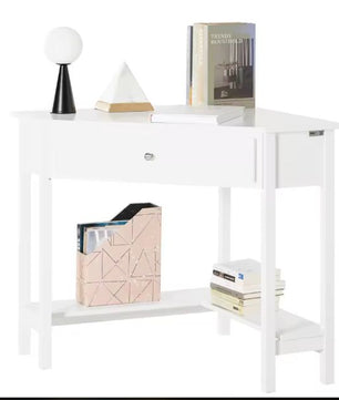 Compact Hoekbureau met Lade & Plank – 76×76 cm Werkblad