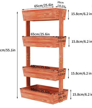 4-Laags Verhoogd Tuinbed – Verticaal Houten Bloempottenrek met Afneembare Ladder & Verstelbare Planken