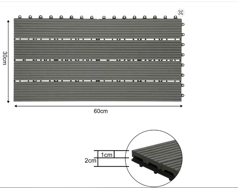 Set van 6 WPC Terrastegels – 30×60 cm, Plug-in Systeem & Weerbestendig