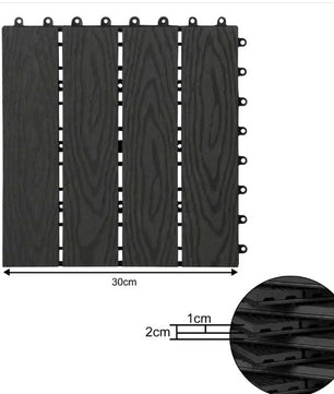 Set van 11 WPC Terrasplanken – 30×30 cm, Waterbestendig & In Elkaar Grijpbaar, 1 m² Dekvloertegels voor Tuin en Balkon