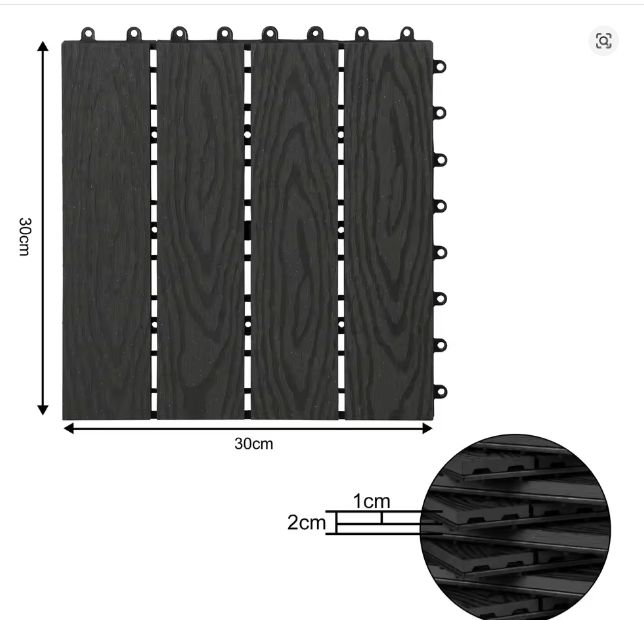 Set van 11 WPC Terrasplanken – 30×30 cm, Waterbestendig & In Elkaar Grijpbaar, 1 m² Dekvloertegels voor Tuin en Balkon