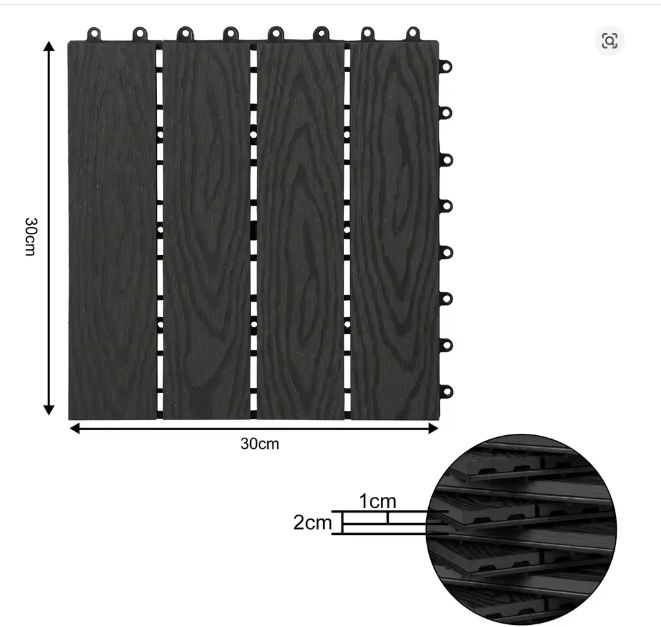 Set van 11 WPC Terrasplanken – 30×30 cm, Waterbestendig & In Elkaar Grijpbaar, 1 m² Dekvloertegels voor Tuin en Balkon