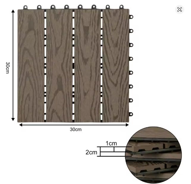 Set van 11 WPC Terrasplanken – 30×30 cm, Waterbestendig & In Elkaar Grijpbaar, 1 m² Dekvloertegels voor Tuin en Balkon
