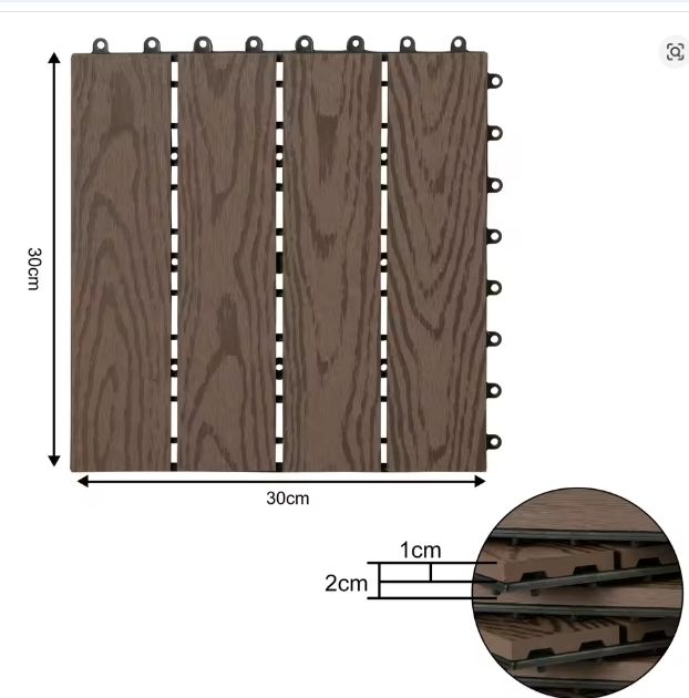 Set van 11 WPC Terrasplanken – 30×30 cm, Waterbestendig & In Elkaar Grijpbaar, 1 m² Dekvloertegels voor Tuin en Balkon