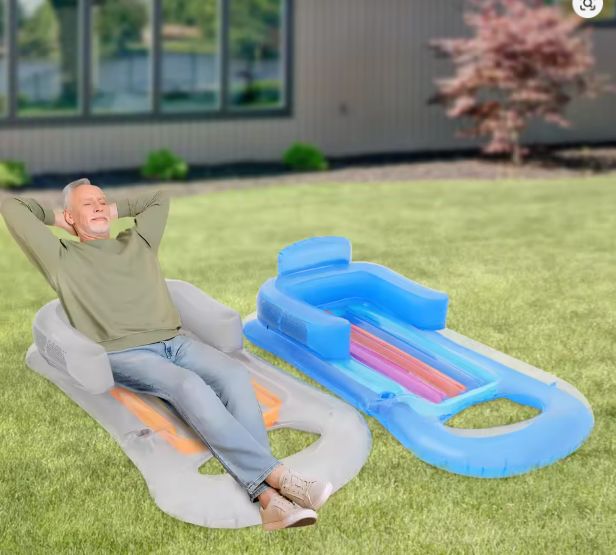2-Pack Opblaasbare Zwembadligstoel – Ergonomisch Ontwerp & Bekerhouder