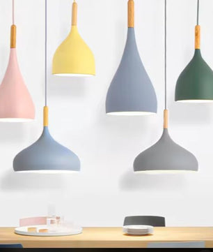 Meerkleurige Glans Hanglamp – Aluminium & Hout, Moderne E27 Fitting